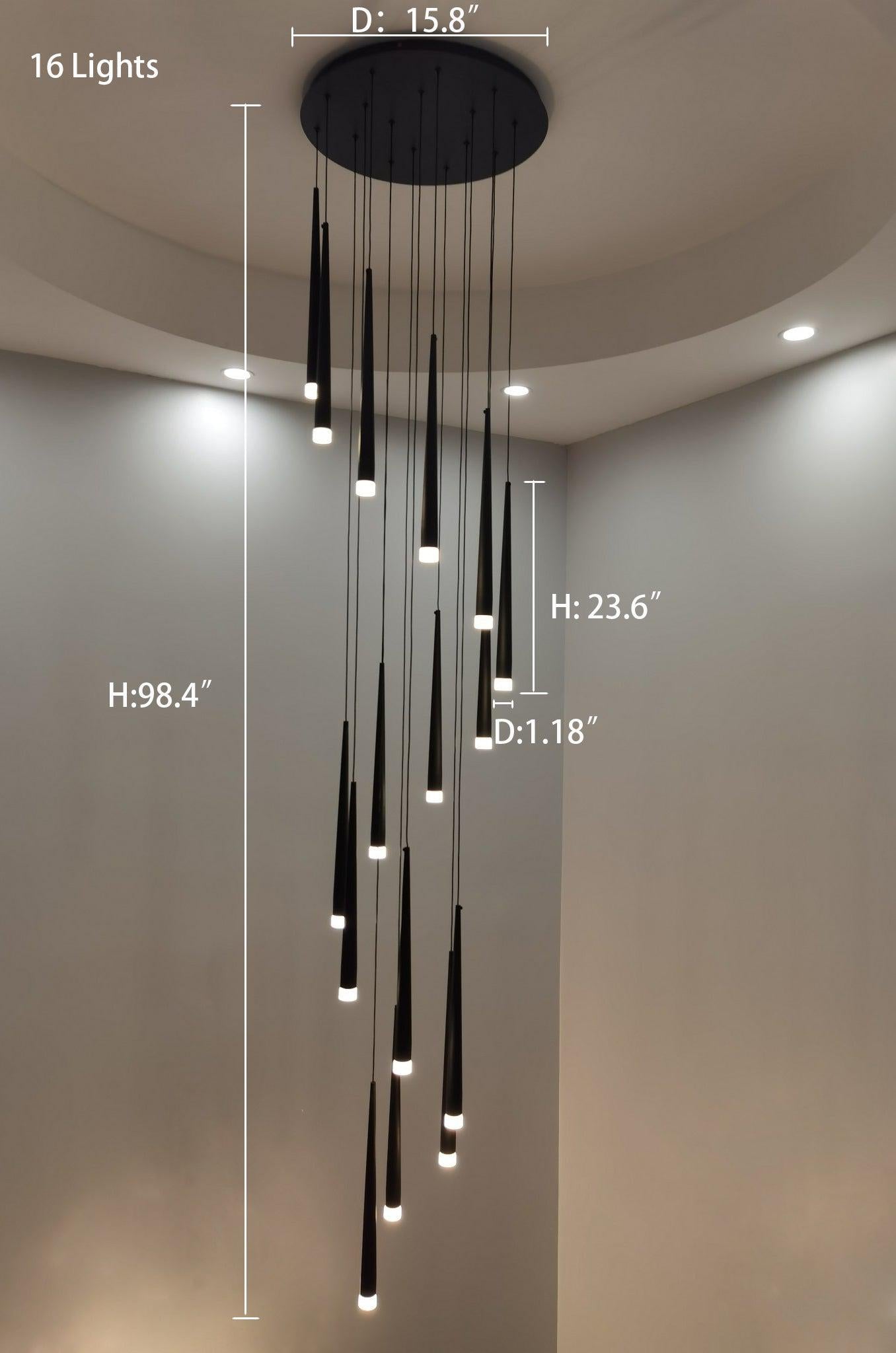 Minimalism Foyer Staircase Chandelier Ceiling Pendant Lighting Fixture For Living Room Entryway In Gold/ Black Finish