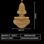 D31.5"*H52.5"  Extra Large European Empire  Crystal Chandelier in Gold Finish for High-ceiling Room