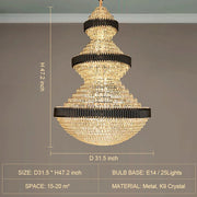 Modern Black Iron Crystal Chandelier For Foyer Staircase Luxurious Design Ceiling Light Fixture