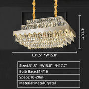 L31.5" 16LIGHTS Modern extra large/oversized/huge crystal chandelier multi-tiered round/rectangle ceiling crystal light set for home decor:living room/dining room/bedroom/bathroom/light fixture