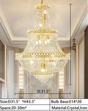 D31.5"*H43.3" Oversize multi-layers luxury crystal chandelier empire style light fixture for villas/duplex buildings/lofts/high floors living room/dining room/entryway/foyer/staircase/entrance/stairwell.and hotel hall,lobby,coffee shop,restaurant, cafe,