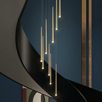 Minimalism Foyer Staircase Chandelier Ceiling Pendant Lighting Fixture For Living Room Entryway In Gold/ Black Finish