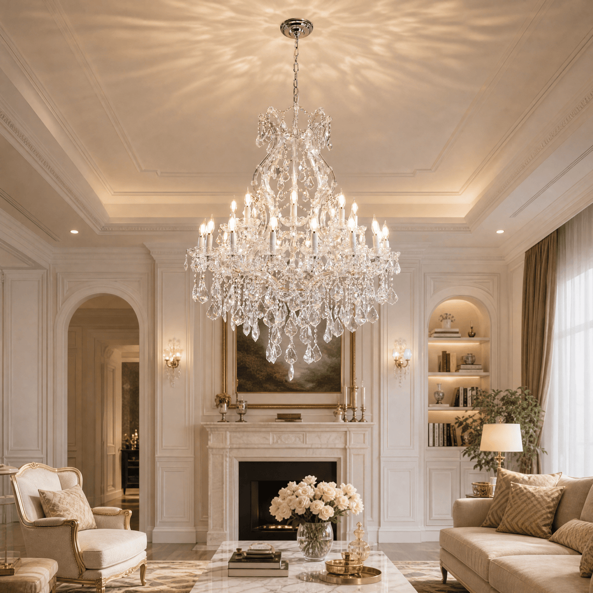 35.4" 24-Light Maria Theresa Crystal Chandelier - Silver - Blushlighting