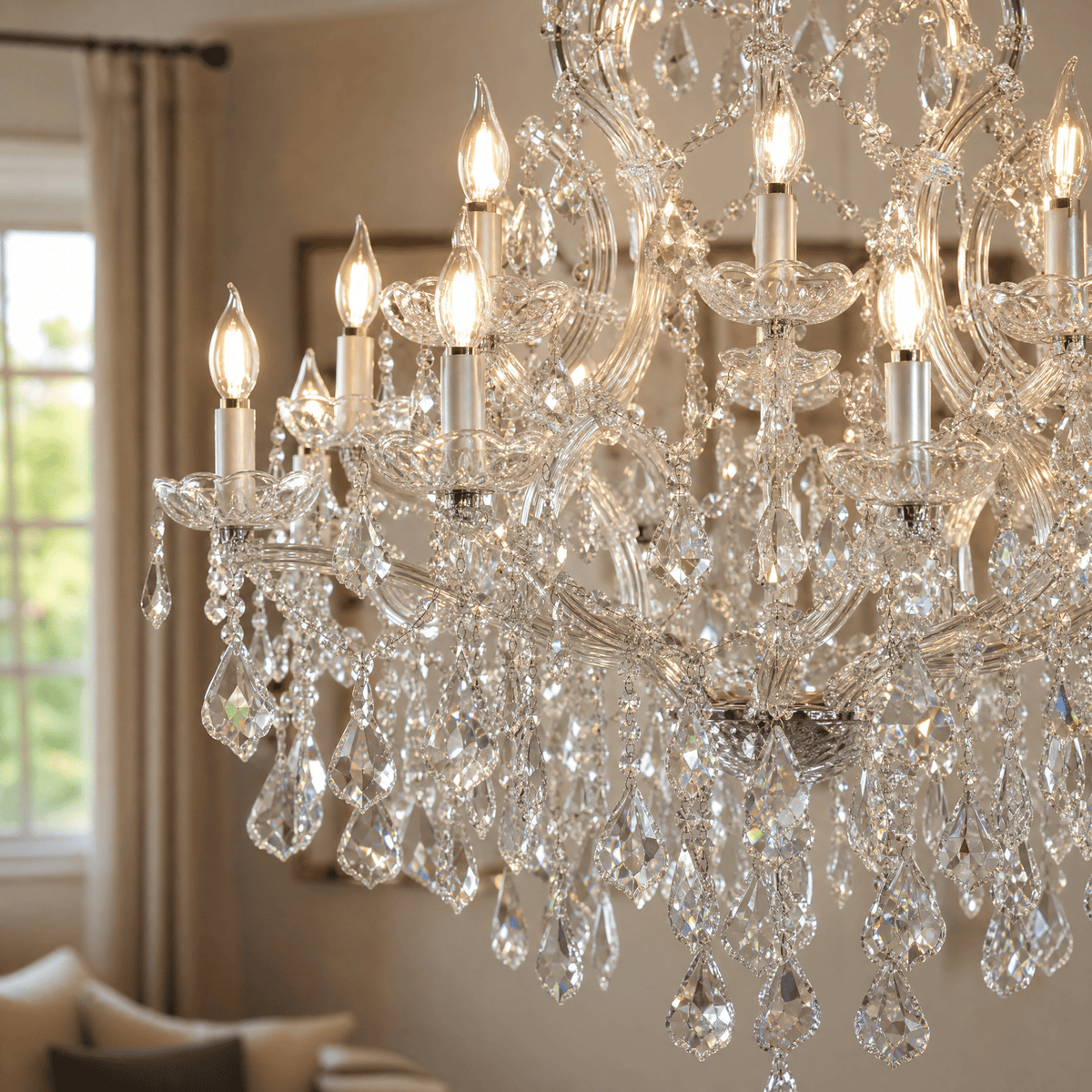 35.4" 24-Light Maria Theresa Crystal Chandelier - Silver - Blushlighting