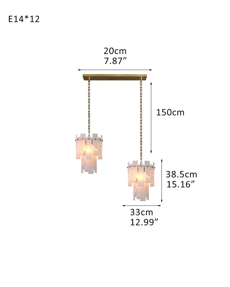 3/5/7-light Tired Alabaster marble Cluster Chandelier 13" with adjustable chain-Luxury Modern Chandelier-Blushlighting-2-light-D33*H38.5CM/D12.99“*H15.16"-B-Brass-Blushlighting