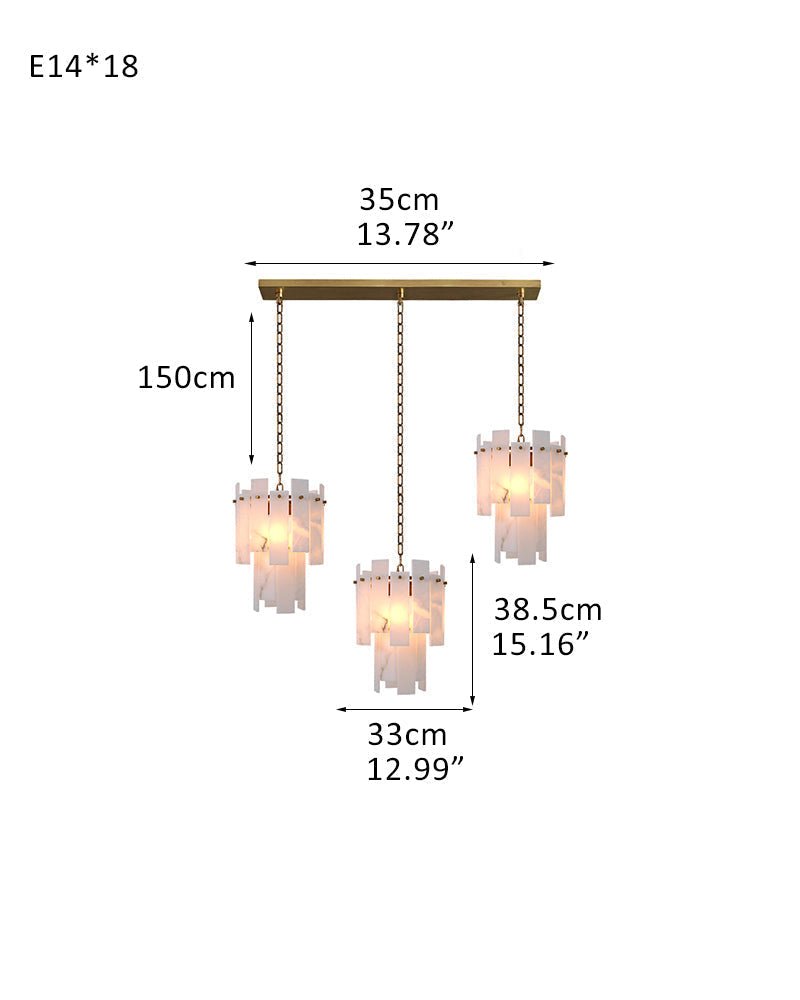 3/5/7-light Tired Alabaster marble Cluster Chandelier 13" with adjustable chain-Luxury Modern Chandelier-Blushlighting-3-light-D33*H38.5CM/D12.99“*H15.16"-B-Brass-Blushlighting