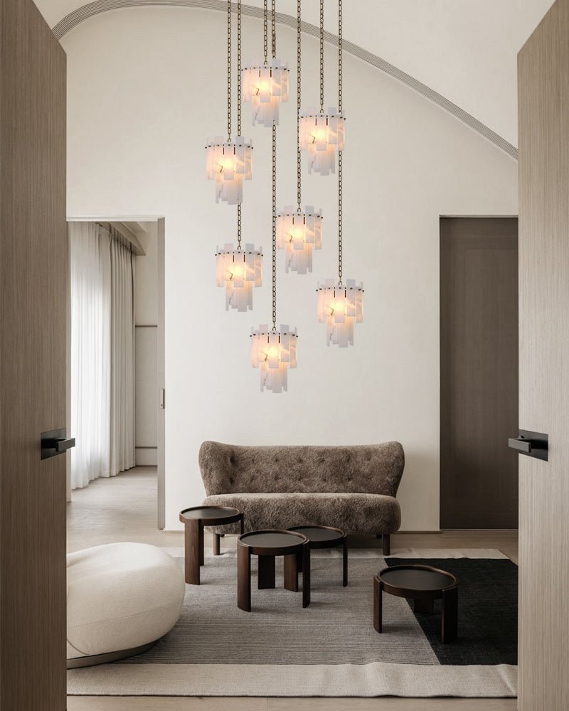 3/5/7-light Tired Alabaster marble Cluster Chandelier 13" with adjustable chain-Luxury Modern Chandelier-Blushlighting-Blushlighting
