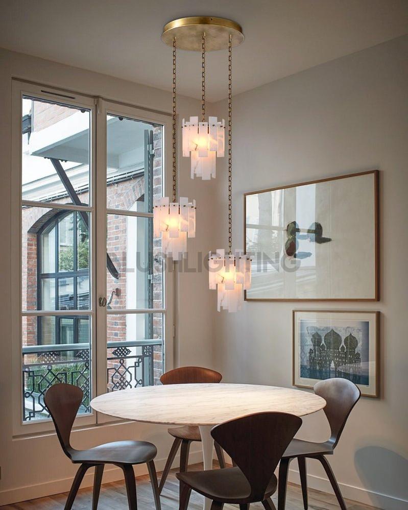 3/5/7-light Tired Alabaster marble Cluster Chandelier 13" with adjustable chain-Luxury Modern Chandelier-Blushlighting-Blushlighting