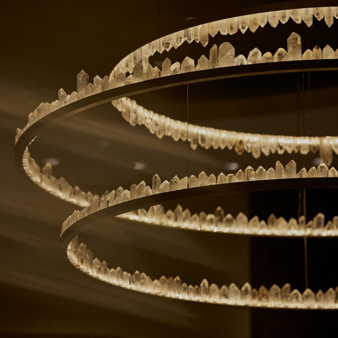 36 Inch Round Modern Chandelier Brass & Clear Geode Quartz Crystal Hanging Light - Single Ring D36''BronzeBlushlighting