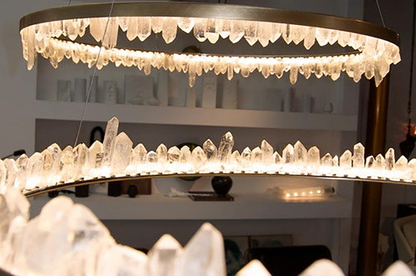 36 Inch Round Modern Chandelier Brass & Clear Geode Quartz Crystal Hanging Light - Single Ring D47''BrassBlushlighting