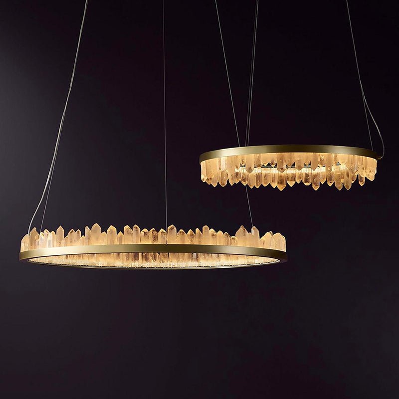 36 Inch Round Modern Chandelier Brass & Clear Geode Quartz Crystal Hanging Light - Two Rings D36''+D47''BrassBlushlighting
