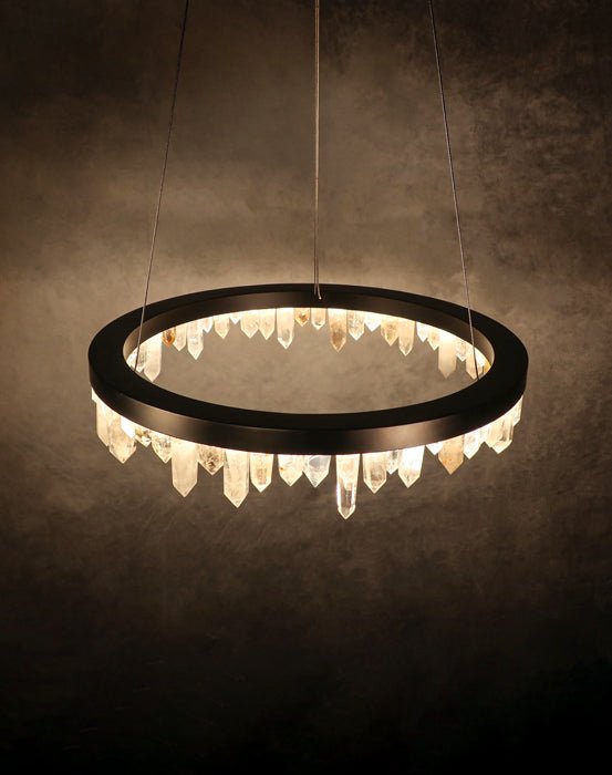 36 Inch Round Modern Chandelier Brass & Clear Geode Quartz Crystal Hanging Light - Single Ring D36''BronzeBlushlighting