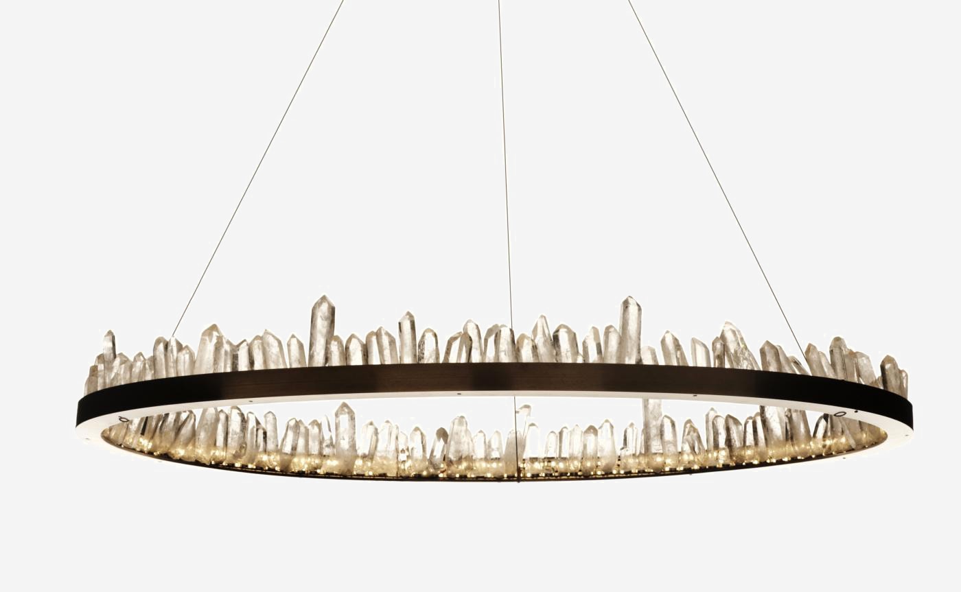 36 Inch Round Modern Chandelier Brass & Clear Geode Quartz Crystal Hanging Light - Single Ring D47''BrassBlushlighting