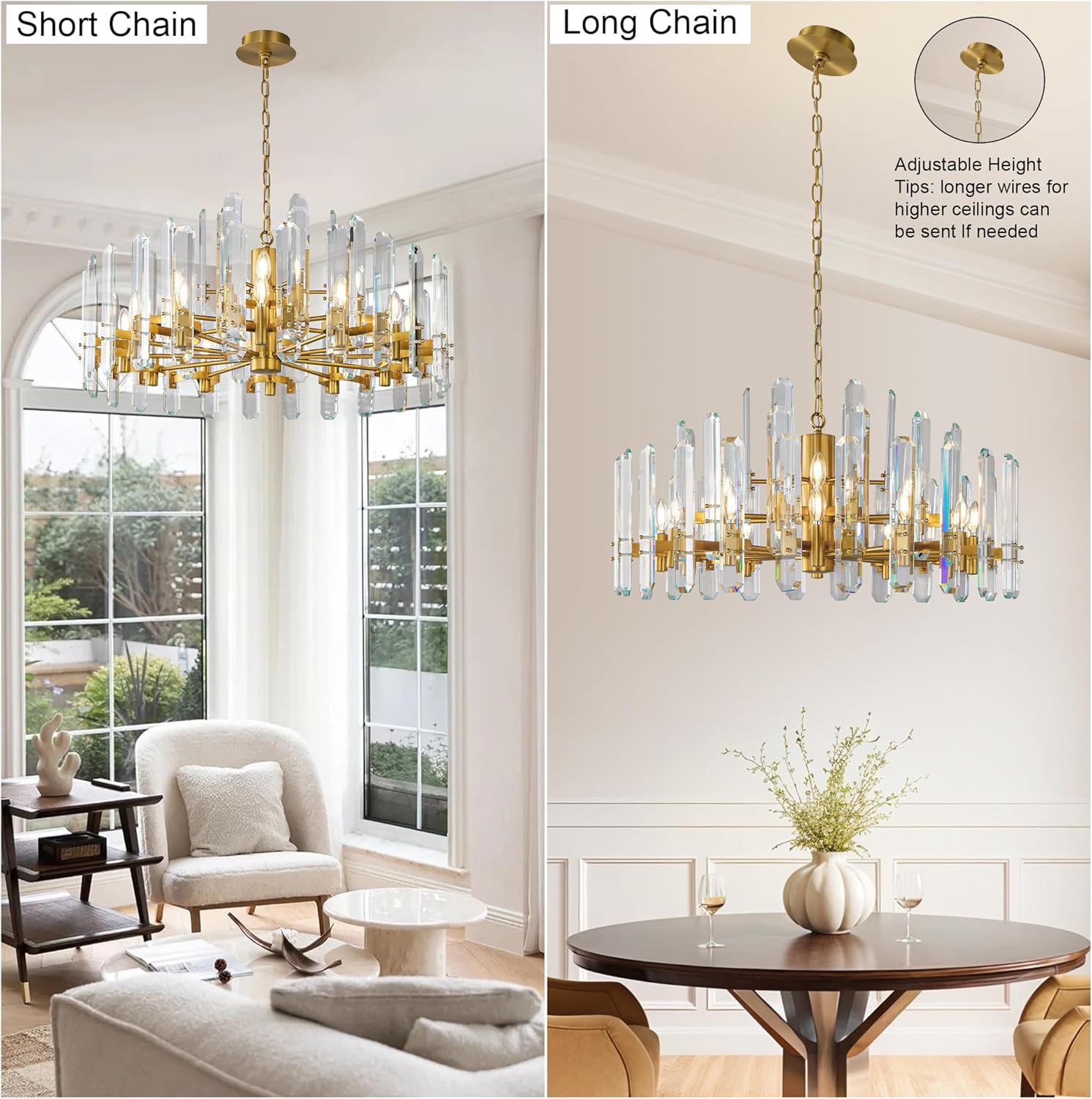 36" Luxury Gold Crystal 16 - Light Round Adjustable Chandelier - GoldRound - D24"Blushlighting