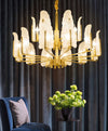 Blushlighting® Luxury Brass Chandelier with Leaves of Frosted Glass for Living Room image | luxury lighting | luxury chandeliers