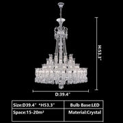 Extra Large French-style Romantic Flower Branch Art Crystal Chandelier Multi-layers Chrome Crystal Light for Big Foyer/Staircase/Hallway ,shining, delicate,nobleD39.4"*H53.3" D47.2"*H63.9" D59.1"*H79.9" D66.9"*H90.6"