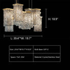 L39.4"*W19.7"*H18.9" chandelier,chandeliers,rectangular,brass,crystal,kitchen island,dining room,living room,dining room chandelier,crystal fixture light,light luxury