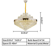 D39.4" 34LIGHTS Modern extra large/oversized/huge crystal chandelier multi-tiered round/rectangle ceiling crystal light set for home decor:living room/dining room/bedroom/bathroom/light fixture