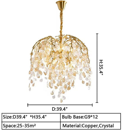 D39.4"*H35.4" chandelier,chandeliers,branch,leaf,crystal,crystal light,dining table,dining room,living room,flower,led,bedroom