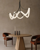 Cluster String Alabaster Beads Semi Flush Chandelier in Brass & Black Metal Rod American chandelier