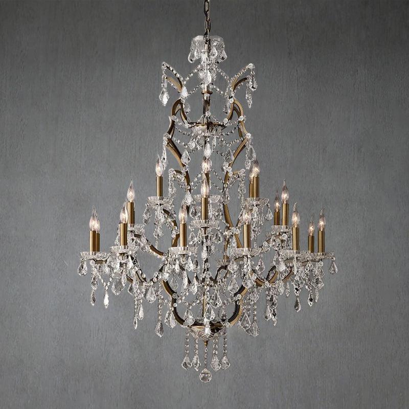 19th C. Romoco Iron & Crystal Round Chandelier 40"