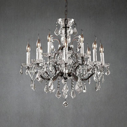 19th C. Romoco Iron & Crystal Round Chandelier 28"