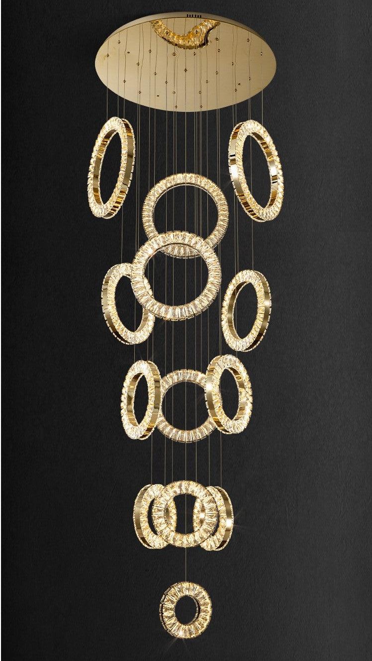 Modern Multi GBUd Donuts Shape Crystal Chandelier Ring Round Light Fixture for Foyer Staircase/ Living Room/ Bar/ Hotel Lobby/ Entryway/ LOFT