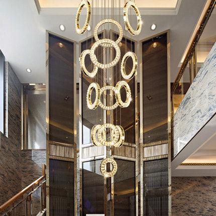 Modern Multi GBUd Donuts Shape Crystal Chandelier Ring Round Light Fixture for Foyer Staircase/ Living Room/ Bar/ Hotel Lobby/ Entryway/ LOFT