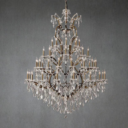 19th C. Romoco Iron & Crystal Round Chandelier 60"