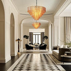 41" Extra Large 18 - Light Amber Glass Black Round Chandelier - Gold Round D41"Blushlighting