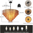41" Extra Large 18-Light Amber Glass Black Round Chandelier