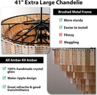 41" Extra Large Amber Glass 18 - Light Black Round Chandelier - Black Rectangle L59"Blushlighting