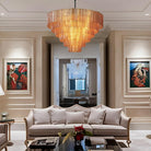 41" Extra Large Amber Glass 18 - Light Black Round Chandelier - Black Rectangle L59"Blushlighting