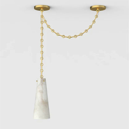 Modern 1 Light Alabaster Pendant Lamp, Brass Chain Chandelier For Bedroom Pendant Light Kevin Studio Inc   