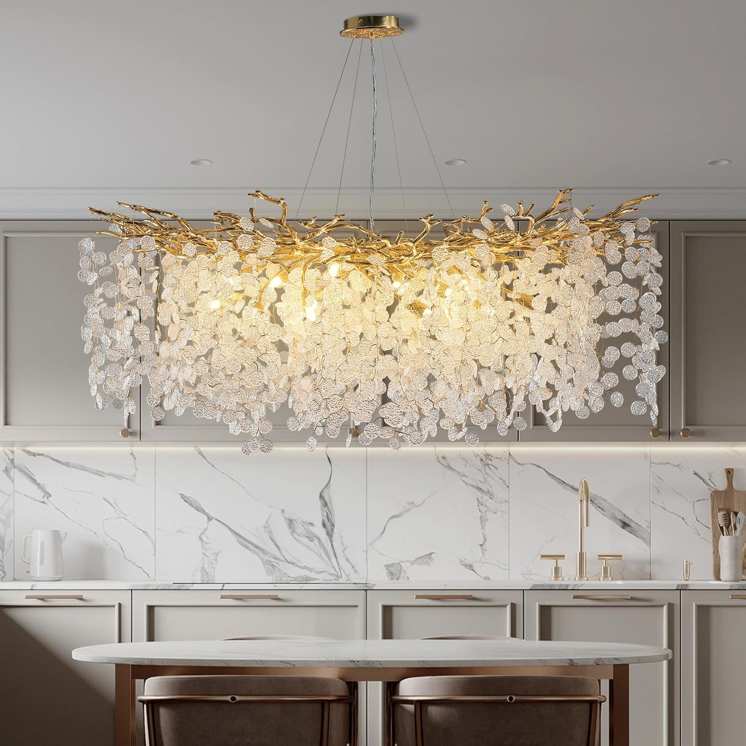 47" Gold Tree Branch Modern Crystal Chandelier - Blushlighting