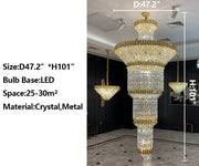 Oversized Luxury Gold Tiered Designer Crystal Chandelier For Large Hallway/Foyer/Entryway