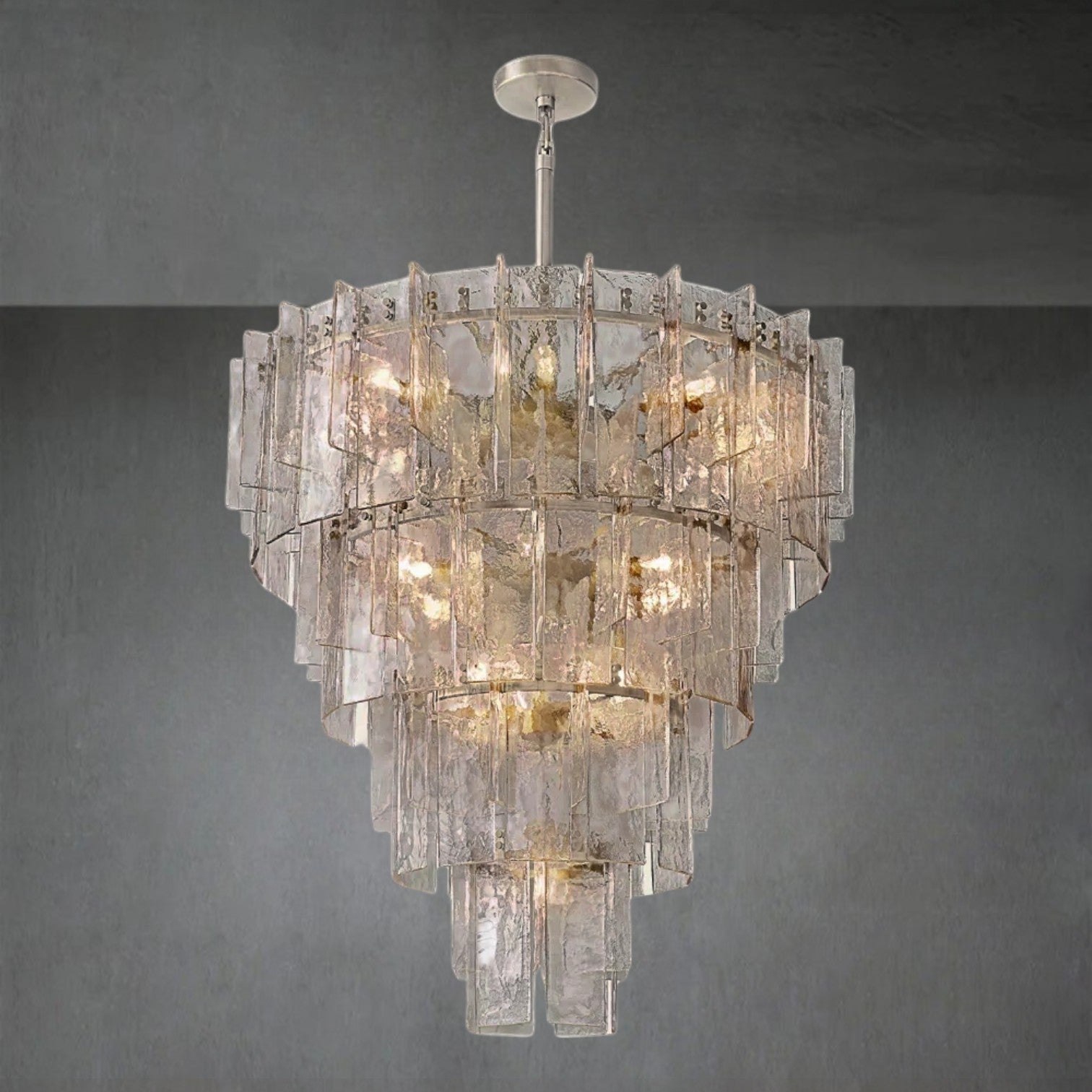 Lattace Clear Glass Tiered Round Chandelier 47"