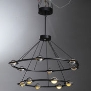 Elara Planet Modern Round Two-Tier Chandelier For Living Room, Foyer Chandelier 48"