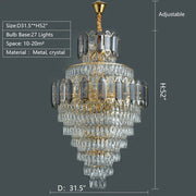 D31.5"*H52"/ 27 Lights extra large crystal 2-story foryer / high ceiling living room / big hallway/ hotel entryway light fixture luxury modern stunning golden chandelier