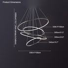 Shiny-black four-ring dimension guide showing a 118.1-inch overall drop and 39.4-inch maximum diameter for precise foyer planning.