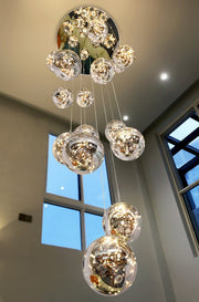 Modern Long Sputnik Clear Glass Bubble Ball Ceiling Light Creative Minimalism Light Fixture for High Ceiling Villa/ Duplex Living Room/ Hallway/ Staircase