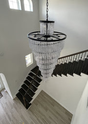 Blushlighting® Luxury Frosted Glass Long Black Chandelier For Staircase, Living room, Stairwell image | luxury lighting