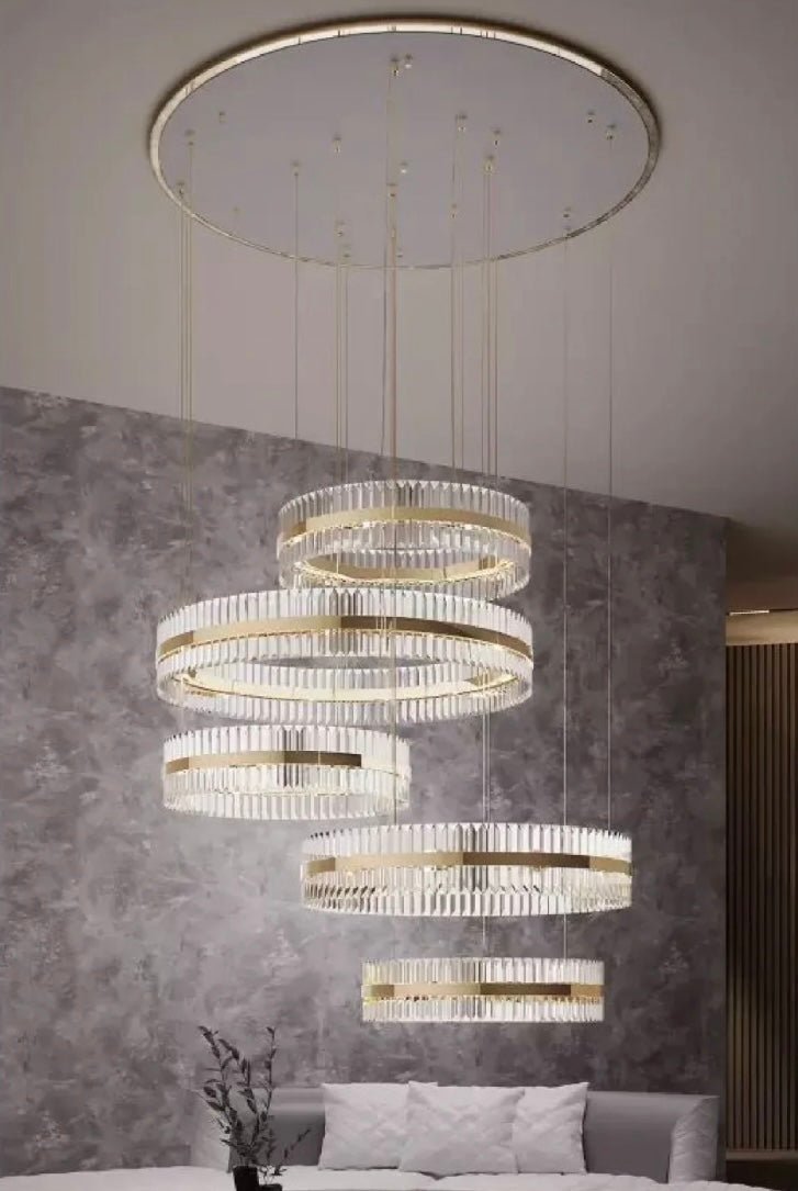 5-Ring Crystal Chandelier in Gold Finish-Chandeliers-Blushlighting-Blushlighting