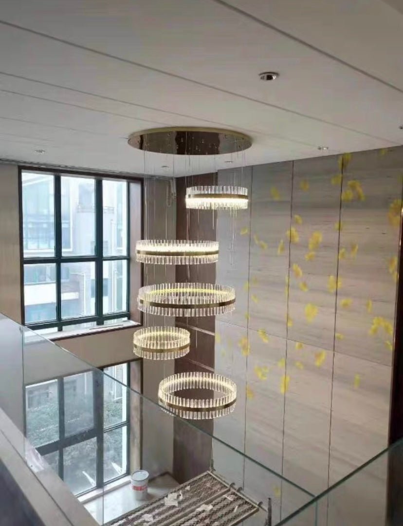 5-Ring Crystal Chandelier in Gold Finish-Chandeliers-Blushlighting-Blushlighting