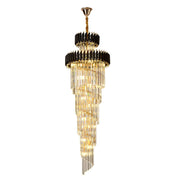 Staircase Crystal Chandelier Modern Entryway Long Pendant Light Round Crystals Large High Ceiling Light Fixtures for Villa Duplex Building Living Room Hotel Lobby (Color : Black, Size : Dia80cm x H2