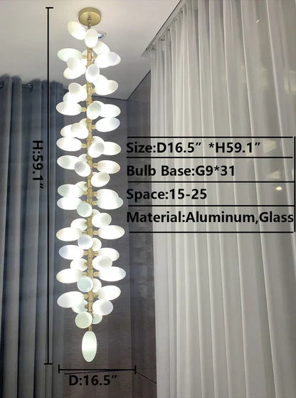 Nordic Art Long MagnBUia alba Glass Ceiling Chandelier for Staircase/Hallway/Entryway Light Fixture, designer, creative, craftsmanship, art, dimension