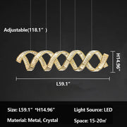 Luxury Linear Spiral Crystal Chandelier for Dining Room/Kitchen Island