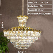 Modern Light Luxury Multi-tiered Round Ctystal Chandelier for Living Room/Staircase/Foyerï¼?gold finish, butterfly ,flower,dimension