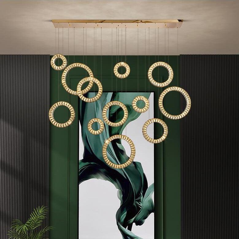 Modern Multi GBUd Donuts Shape Crystal Chandelier Ring Round Light Fixture for Foyer Staircase/ Living Room/ Bar/ Hotel Lobby/ Entryway/ LOFT