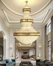 Oversized Gold Multi-layers Luxury Crystal Chandelier for Villa/ Hallway/ Hotel Lobby/ Living Room/ Entryway/ Foyer